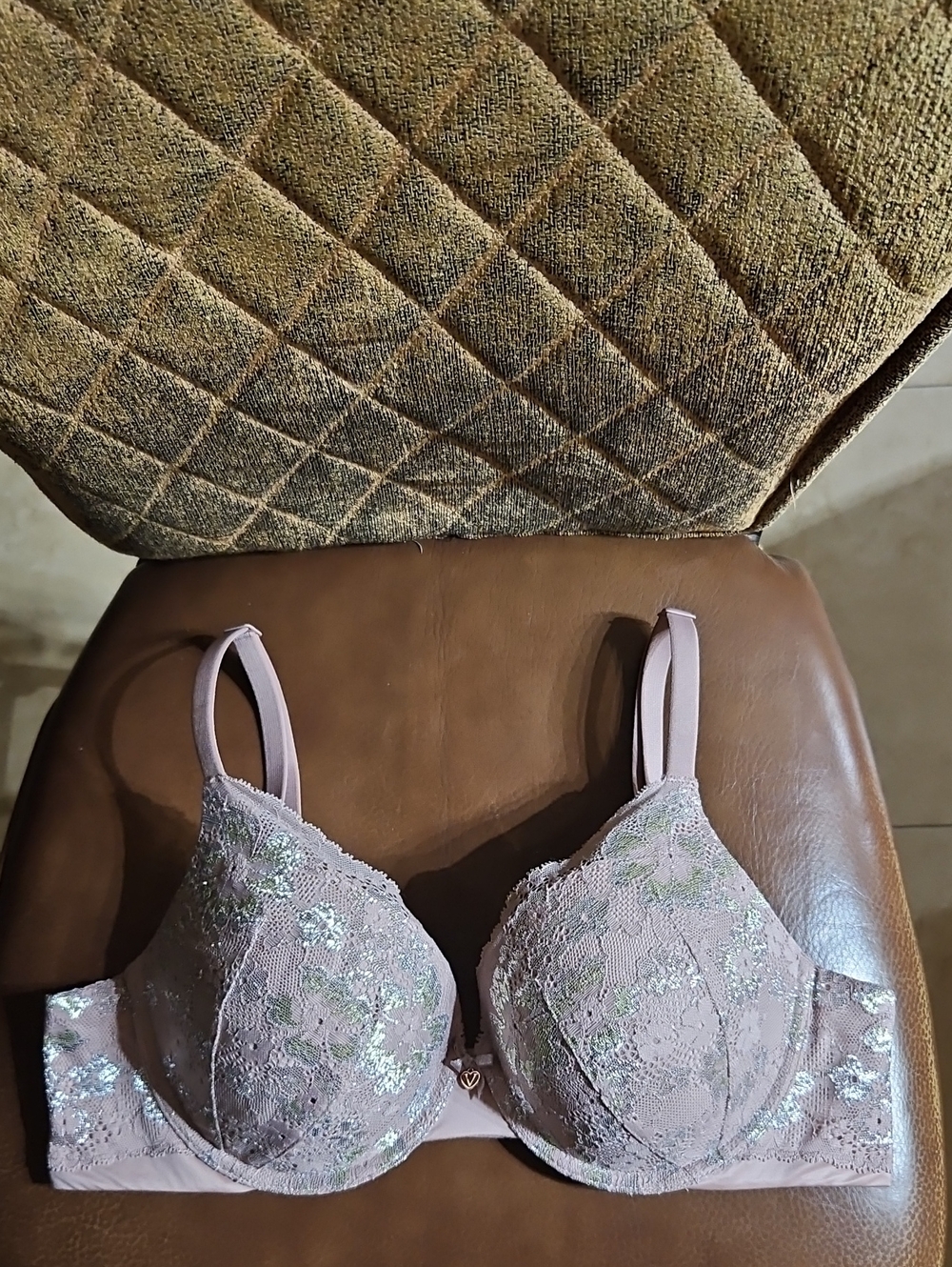 Victoria's Secret Perfect Shape Push Up Underwire Pink Gold Floral Lace Bra